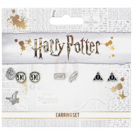 Harry Potter Earrings 3-Pack Platform 9 3/4, Hedwig & Letter, Deathly Hallows (Silver plated)